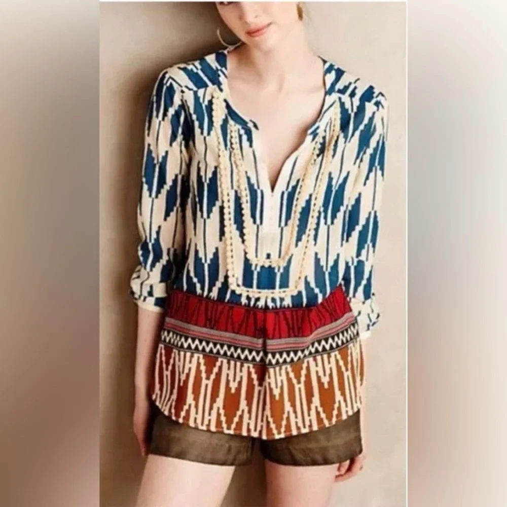 Maeve Anthropologie Rohana Embellished Henley Sheer Blouse (4) - Picture 1 of 7